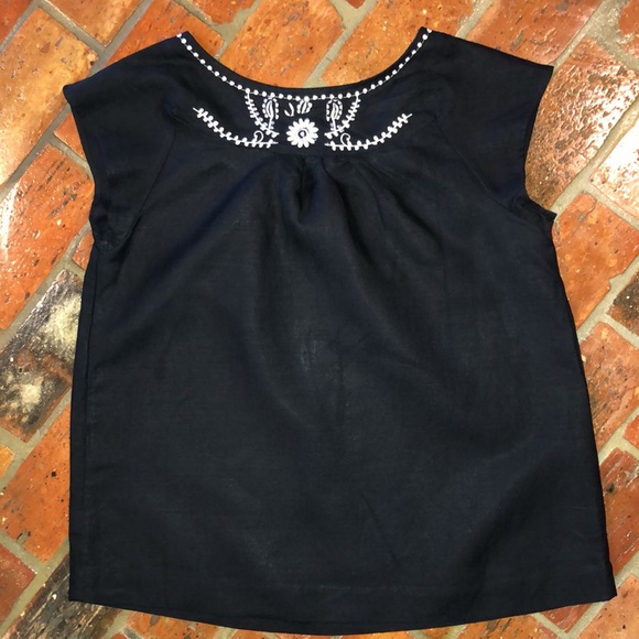 Mlle Gabrielle Ramie blend black pull over with white embroidery top szL - Picture 6 of 8